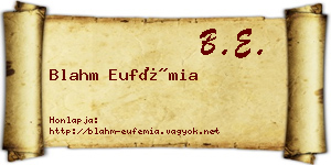 Blahm Eufémia névjegykártya